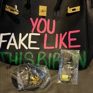 Black Tote Bag with Colorful Text